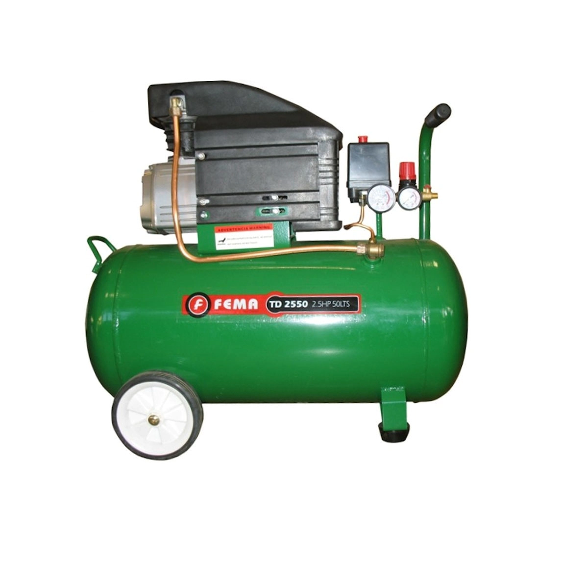 (FE) COMPRESOR DUCA 2,5 HP X 50 LT.220 V.-C/RUEDAS DOS MANOMETR