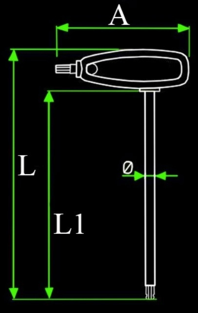 (FE) LLAVE T HEXAGONALE 7 mm - RUCCI - L:206 mm - L1:175 mm - A:98 mm - Diam 8 mm