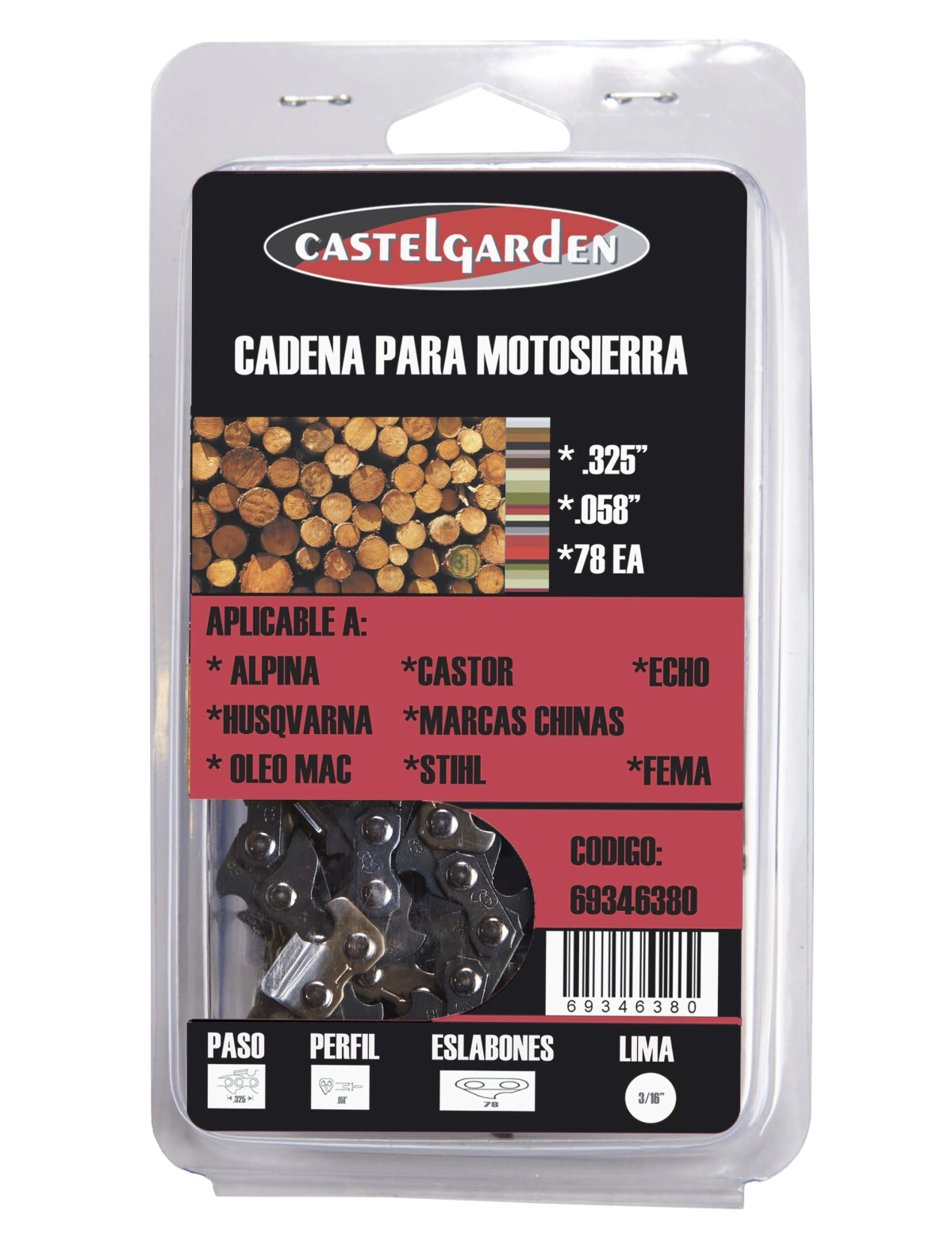 (FE) CADENA MOTOSIERRA CASTEL 0.325 058 X 78 ESLABONES