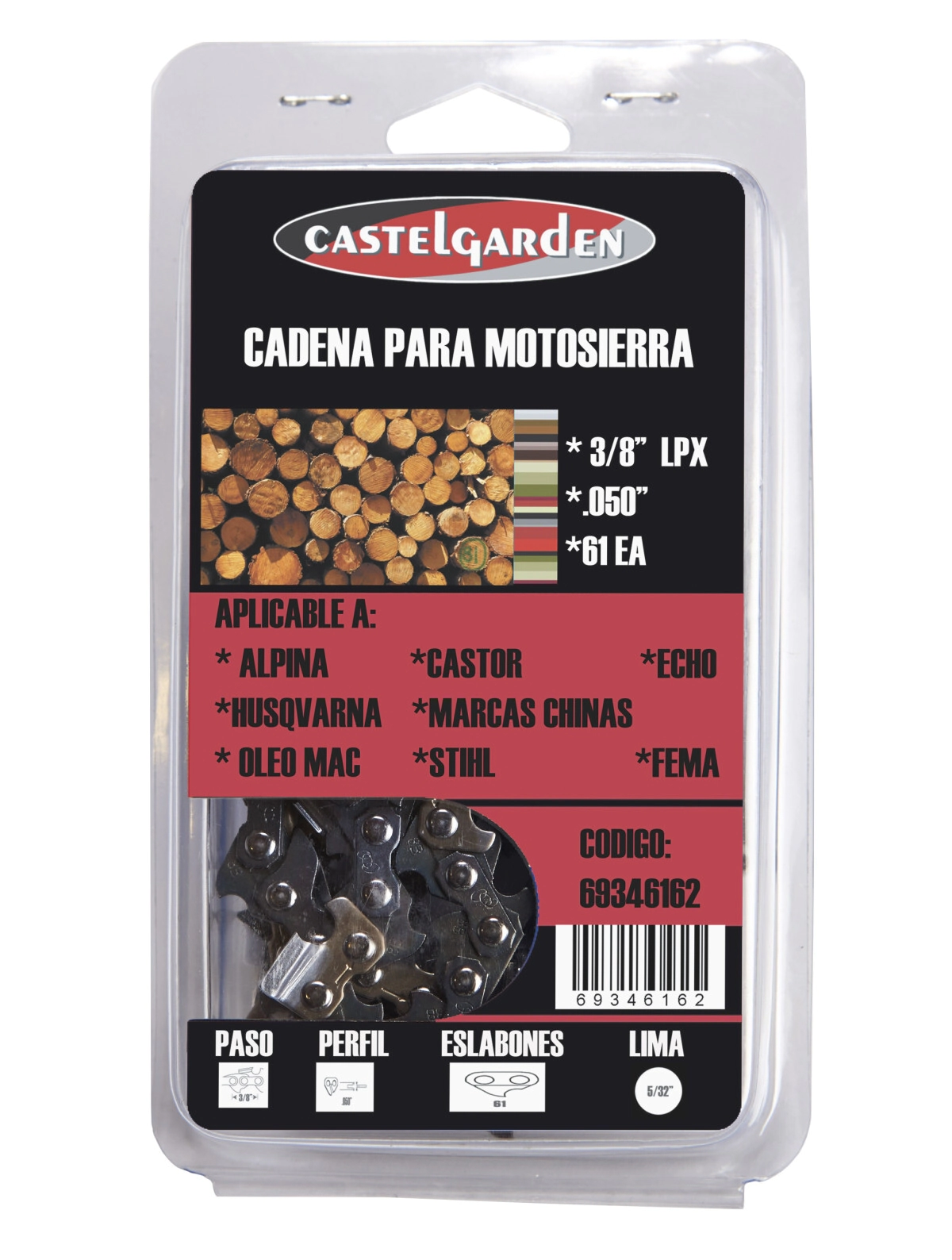 (FE) CADENA MOTOSIERRA CASTEL 3/8 LPX. 050 X 61  ESLABONES
