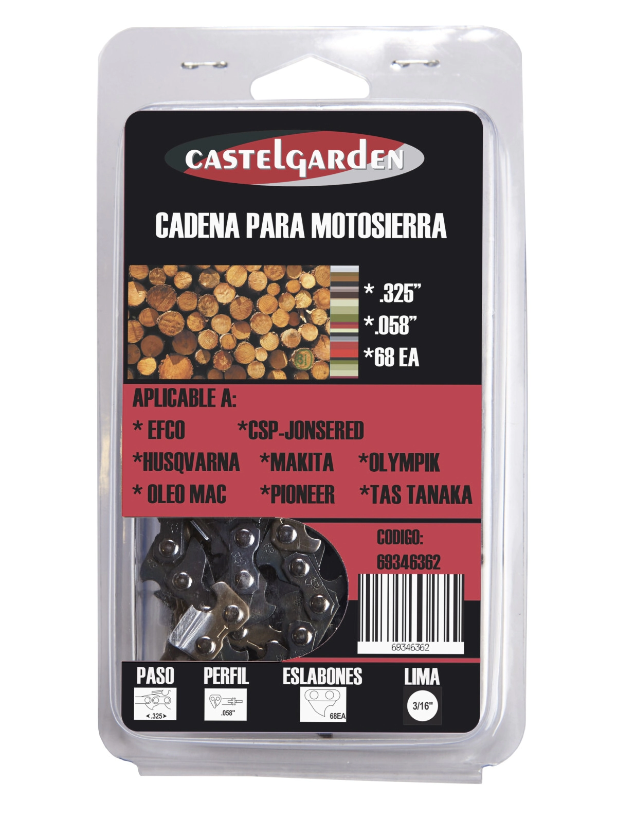 [69346362] (FE) CADENA MOTOSIERRA. CASTEL 0.325 058 X 68 ESLABONES