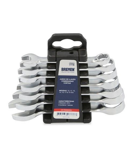 [7778] (BRE) JUEGO DE LLAVES COMBINADA CORTAS (7 PZS)  BREMEN®
