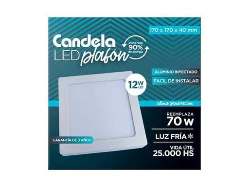 [GP35462] (GP) PANEL LED C/BASE CANDELA CUADRADO 12W FRIA - 170x170