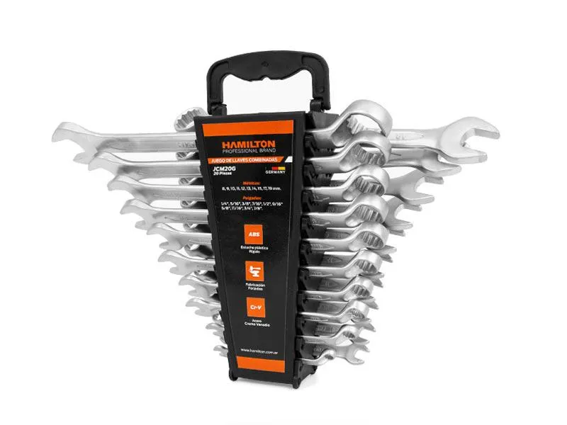 [JCM20G] (HAM) LLAVE COMBINADA - 20pz MIL/PUL PLASTICO SILVER
