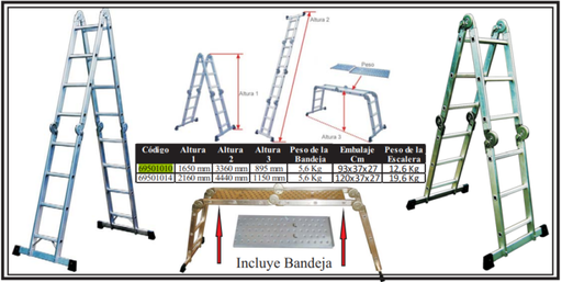 [69501014] (FE) ESCALERA MULTIFUNCION 4X4 - 440CM.- REFORZADA CON BANDEJA